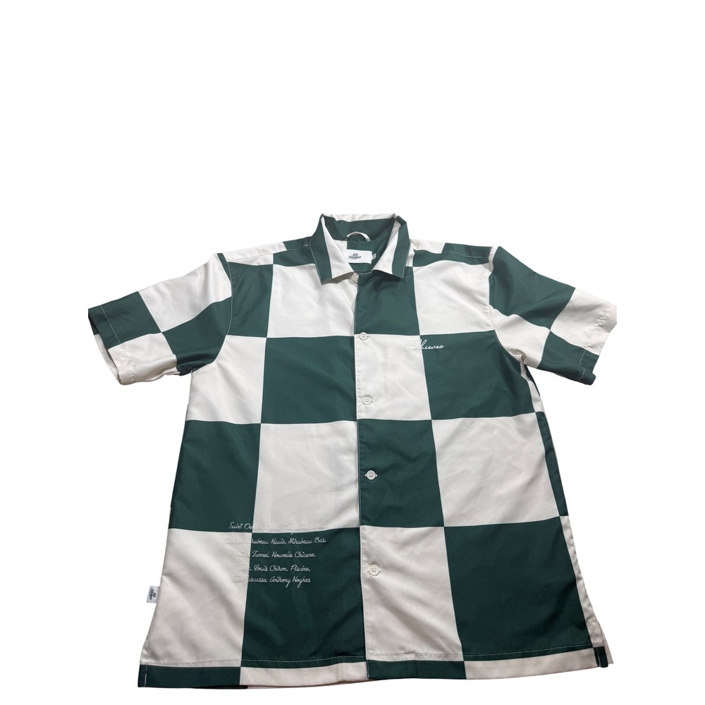 100 Thieves Green White Checkerboard Short Sleeve Button Up Shirt Mens M SKU98
